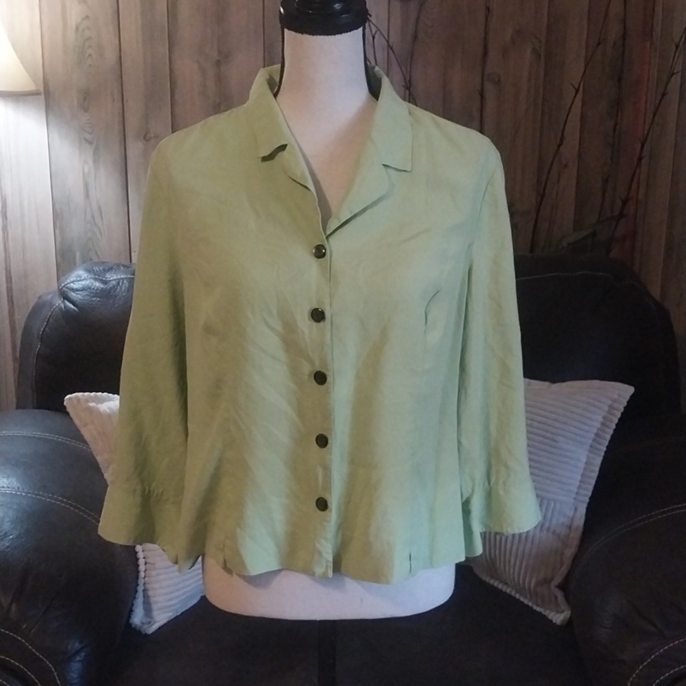 SAG HARBOR Petite Sage Green Satin Blouse Size 14P